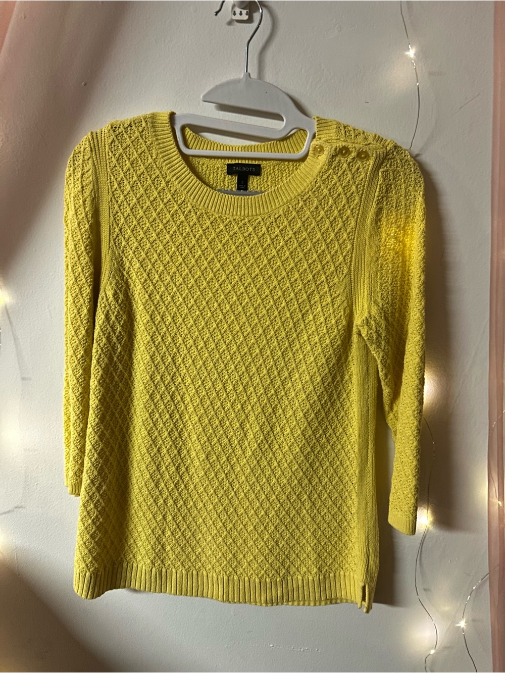 Talbots Bright Yellow Diamond-Knit Crew Sweater